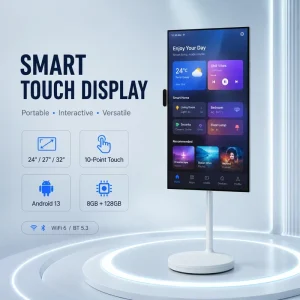 27 Inch 1920×1080 Resolution 120Hz Smart Mobile Display Moveable Interactive Touch Screen All in One PC Wheels for Live