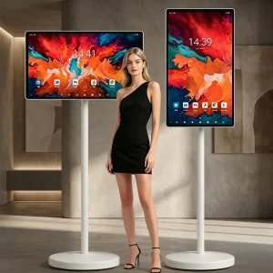 27 Inch Movable IPS LED Smart Portable Touch Display Android 14 Smart TV Wheels 2K Resolution Live Streaming Home Education