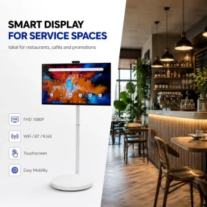 27 Inch Moveable White LED Smart Screen Display 120Hz Refresh Rate Cast Function WiFi for for Commercial Promotion Hotel