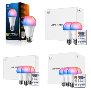 Smart LED Light Bulb, App-Controlled, 2700K–6500K, RGBCW, Wireless, 12W, E26/E27/B22