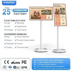 27Inch Smart Screen Monitor for Restaurant Digital Signage Android 14 Built in Battery Display