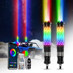 2Inch Dual Color Laser Sky Beam Fat Led Whip Antenas Para Can am Moto 12V 1ft 2ft 3ft Moto Led Whip Laser Lights RZR