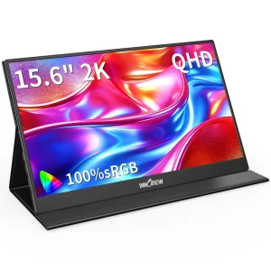 2K Portable Monitor 15.6 Inch 60Hz QHD IPS Laptop Display With Leather Cover Built in Stereo Speakers Panel Mac