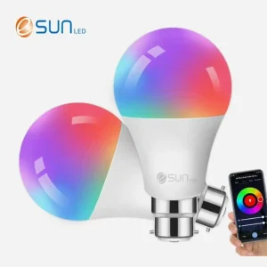 2pcs A60 Wireless Globe Light Bulbs, RGBCW Multicolor LEDs, E27/E26/B22, 10W AC, with App Remote Control