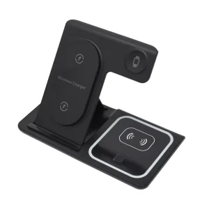3-in-1 Foldable 15W Fast Wireless Charging Station Stand for Phone, Smartwatch, Earbuds, and Multiple Devices