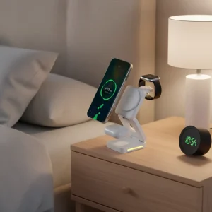 3-in-1 Magnetic Wireless Charger Stand, Universal 15W Fast Wireless Charging Station for Wireless Charging-Compatible Devices