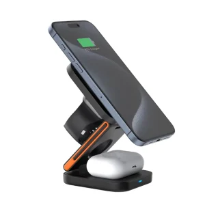 3-in-1 Multi-Device Wireless Charging Station, Foldable Magnetic Wireless Charging Base, 15W Phone Charging Pad for Travel