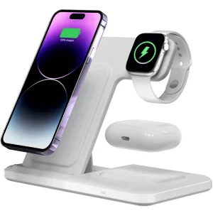 3-in-1 Wireless Charger with Fast Charging, 15W Foldable Magnetic Phone Stand, Compatible with iPhone 17/16/15/14, AirPods, and iWatch