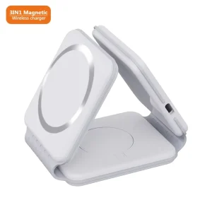 3-in-1 Magnetic Foldable Wireless Charging Station Stand, 15W Fast Wireless Charging Pad for iPhone, AirPods, and Apple Watch