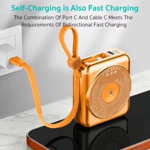 3-in-1 Magnetic Wireless 22.5W Fast-Charging 10000mAh Power Bank with Detachable Dual Cables