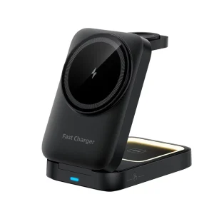 New 3-in-1 Foldable Wireless Fast Charger with LED Light for iPhone 17, 16, 15, and 14, Qi 15W