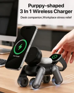 3-in-1 Dog-Shaped Magnetic Wireless Charging Station, Fast Charger, Qi1/Qi2 15W, for iPhone, iWatch and Multiple Devices