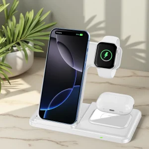 3-in-1 Wireless Charging Station Desktop Charger and Wireless Charger for iPhone 17/16/15 Pro Max, Earphones, and iWatch 1–10