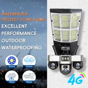3 Lens Solar Camera Street Light 4G SIM Card Night Vision With Motion PIR Human Detection