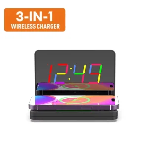3 in 1 Electric Charger 10W Wireless PD for Mobile Devices with LED Digital Table Alarm Clock Multifunction