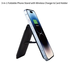 3 in 1 Foldable Phone Stand Wireless Charger with Card Holder Fast Charging Station for Mobile Phones Earbuds Smart Watches