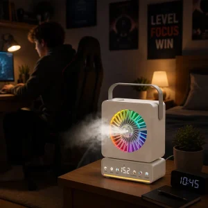 3 in 1 Humidifier Fan Speaker Colorful Led Atmosphere Lamp Desktop Smart Cooling Gadget for Teenage