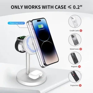 3 in 1 Magnetic Wireless Charging Station 15W Fast Charging for Smart Watch & Earphone Mobile Phone Holder