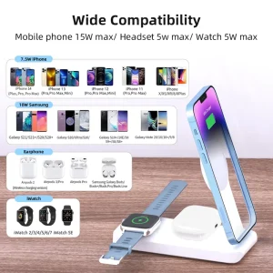 3 in 1 Wireless Charger Multi Devices 15W Fast Wireless Charging Dock Station Desktop Phone Wireless Chargers for iPhone
