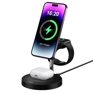 3 in 1 Wireless Charger Stand 15w Magnetic Fast Charge with Smart Watch Premium 3-in-1
