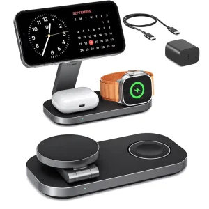 3 in 1 Wireless Charging Station for Compatibility for Devices 15W Fast Charging Magnetic Foldable Stand Short Circuit