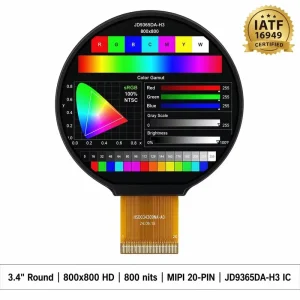 3.4 Inch Circular LCD Touch Screen 800×800 IPS Display Embedded MIPI DSI Interface for Smart Home Control Knob Thermostat