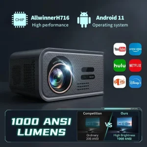 300 Inch 4K Android11 WiFi Smart LED Projector Cinema Movie Projector 1000ANSI Native 1080P With Speakers in Stock