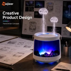 300ml Aurora Volcano Humidifier 3D Flame Simulation Smart Cool Mist Aroma Diffuser With Dynamic Running Rainbow Lights