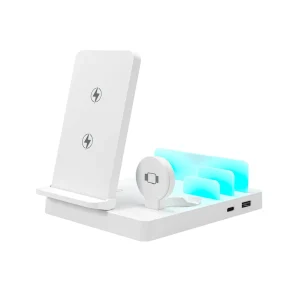 30W 5-in-1 Foldable Magnetic Wireless Charging Station with Ambient Light, Customizable Logo, Dual Coils, Type-C USB, for Multiple Devices