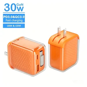 30W GaN Fast Charger USB C PD PPS QC3.0 OTP Fireproof Retractable Cable Portable Mini Wall Charger for Phone Tablet