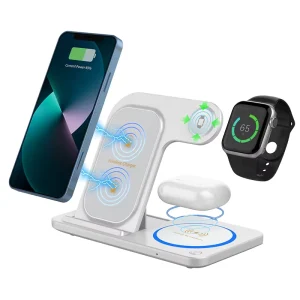 3-in-1 Fast-Charging Wireless Charger for Phone, Watch, and Earbuds, Foldable Desktop Charging Stand
