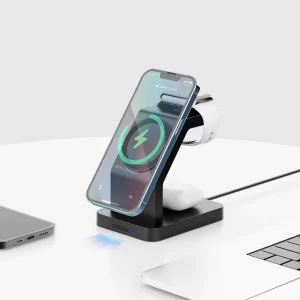 3-in-1 Magnetic Wireless Charging Station, 15W Fast Wireless Charger for iPhone 13, iWatch, and Earbuds