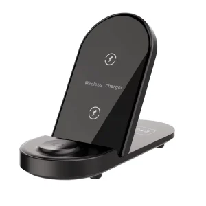 Hot-Selling 3-in-1 15W Fast-Charging Wireless Charger Stand, Foldable Charging Station for Phone, Bluetooth Earphones and Watch