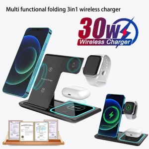 3-in-1 Fast-Charging Magnetic Universal Wireless Charger for Laptops, Smartwatches, Microphones, Earphones, and Desktop Phones