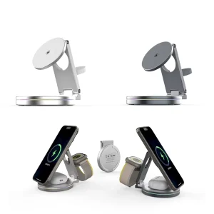 Magnetic 3-in-1 Qi2-Certified Fast Wireless Charging Station with Flexible Rotating Stand, 15W