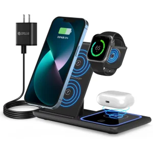 Portable 3-in-1 Foldable Wireless Phone Charging Stand, 15W/10W, Qi2.0, for Smartphones, Smartwatches, and Earbuds