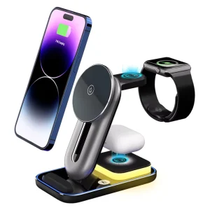 3-in-1 Magnetic Vertical Wireless Charger, 15W Fast Charging, ABS Material, for Phone, Watch and Earbuds