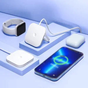 Foldable 3-in-1 Magnetic Wireless Charger with Stand, 15W Fast Wireless Charging Pad for Phone, Watch, and Earbuds