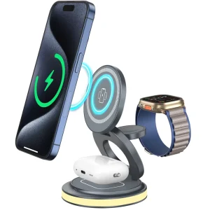Multifunctional Rotating 3-in-1 Wireless Charger, Giant 15W Fast-Charging Wireless Charging Device