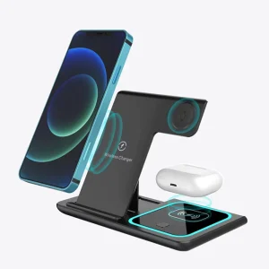 3-in-1 Wireless Charger, Phone and Watch Fast-Charging Stand, Portable 15W Foldable Wireless Charger