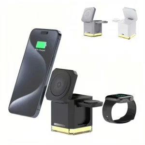 3-in-1 Magnetic Wireless Charger, 15W Fast Charging, Foldable ABS Material, Model LHT-68, Desktop Portable Mobile Charger