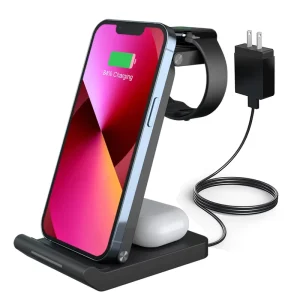 3-in-1 Wireless Charger Stand, 15W Portable Qi Fast Phone Charger for Multiple Devices