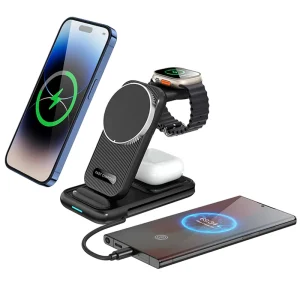 New 3-in-1 Foldable Magnetic Wireless Charger for Phone, AirPods, and Watch, 15W