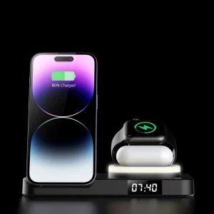 3-in-1 Wireless Charger with Night Light, 15W Magnetic Wireless Charger for iPhone, iWatch, and Earbuds