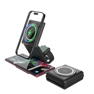 Foldable 3-in-1 Wireless Charging Station, 20W Fast-Charging Portable Magnetic Wireless Charger for iPhone