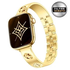 316 Stainless Steel Gold Plated Waterproof Rugged Bracelet Smart Watch Strap for Apple Watch with iWatch10/S9/Ultra