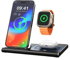 New Custom Logo Wireless Charging Station with 3-in-1 Foldable Stand Fast Charger for iPhone 17/16, Type-C Port