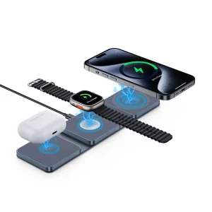 Mini Foldable 3-in-1 Wireless Charging Pad, Portable Wireless Travel Charger, Magnetic Wireless Charger for iPhone, Earbuds, and iWatch