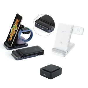 Desktop Foldable Wireless Charger for Multiple Devices, 3-in-1 Wireless Charging Station Compatible with iPhone, iWatch, and Earphones