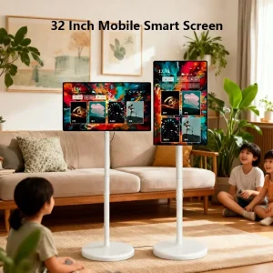 32 Inch Floor Standing Smart Digital Signage Display Portable Interactive Touch Screen Monitor with Android System for Office